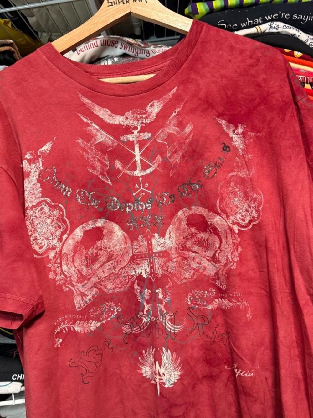 Y2K Aqua VI skull anchor crucifix double sided graphic t shirt red